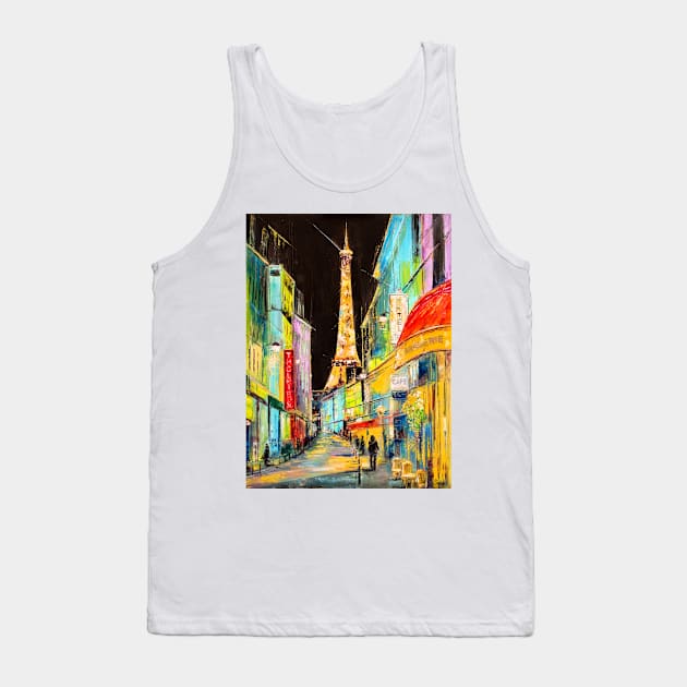 Neon Streets of Night Paris Tank Top by NataliaShchip